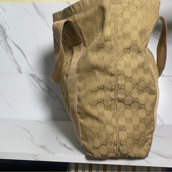 GUCCI GG Canvas Sherry Line Tote Bag Beige, Pink, & Gold - Picture 3 of 9